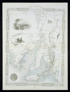 En del av Sør-Australia, fra en serie med verdenskart utgitt av John Tallis und Co, New York og London, 1850-tallet